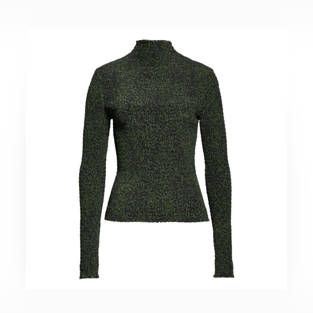 Proenza Schouler White Label Smocked Dot Mock Neck Top in Green & Black Sz 8